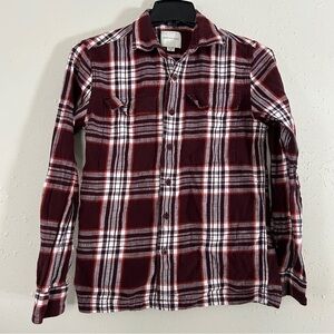American Eagle Outfitters Maroon White Plaid Button Down Flannel Long Sleeve XS